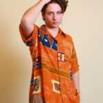 Oranges Vintage Hemd mit Muster L