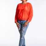 Aprikosenfarbenes langarm Hemd mit transparentem Stoff, Love tree L