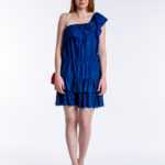 Blaues one Shoulder Cocktailkleid im Lagenlook, Deby Debo M
