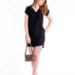 Schwarzes Cocktailkleid mit Gummizug an der Tailie und minimalistischem Design, Eleven Paris XS