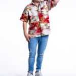 Herrenhemd im Hawai Look. Rot weiß gemustert aus 100% Baumwolle., NoName L