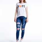 weisses T-Shirt mit aufdruck Hope und Herz in orange., Tom Tailor Denim M