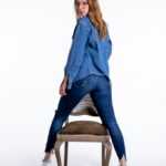 Blaue Damen Jeans Hemd/Bluse tailliert mit weissen druckknöpfen., LEE Jeans M