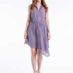 Asymetrisches tailliertes Sommerkleid in einem graustichigem lila, Fluxus S