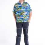 Kurzärmliges Hawaiishirt mit aufgedruckten Inseln und Palmen, Bay Island L