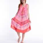 Sommerkleid im indischen Style mit Batikmuster und Stempeltechnick, Handmade in India One Size