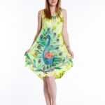 Grünes frisches Sommerkleid im Batikstyle Handmade in India. Handbemalt mit einem Fau und Stempeltechnik, Handmade in India One Size