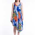 Blaues Sommerkleid mit Mustern, Handmade in India One Size