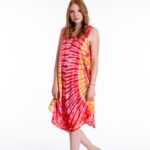 Sommerkleid im Batiklook, eine schöne Farbkombi mit rot und orange für den perfekten Sommerlook, Handmade in India One Size