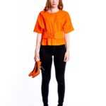 Upgecycelte Vintage Bluse in Orange handmade in Hannover mit verstellbaren Gürtel, ONE OF A KIND by VALLINTAGE M