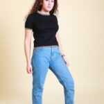 Schwarzes Top mit Leopardendetails M