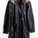 Brauner Ledermantel mit Pelzkragen, Vintage L