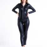 Sexy Ganzkörper Jumpsuit in Latex-Look mit Reißverschluss, Leg Avenue M