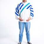 Coole Vintage Sportjacke mit Balken in verschiedenen Blau-Tönen und Turtle-Neck., Reebok XL