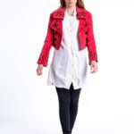 Aprikosenfarbenes Damen Jaquett mit schwarzen Details, Vintage M